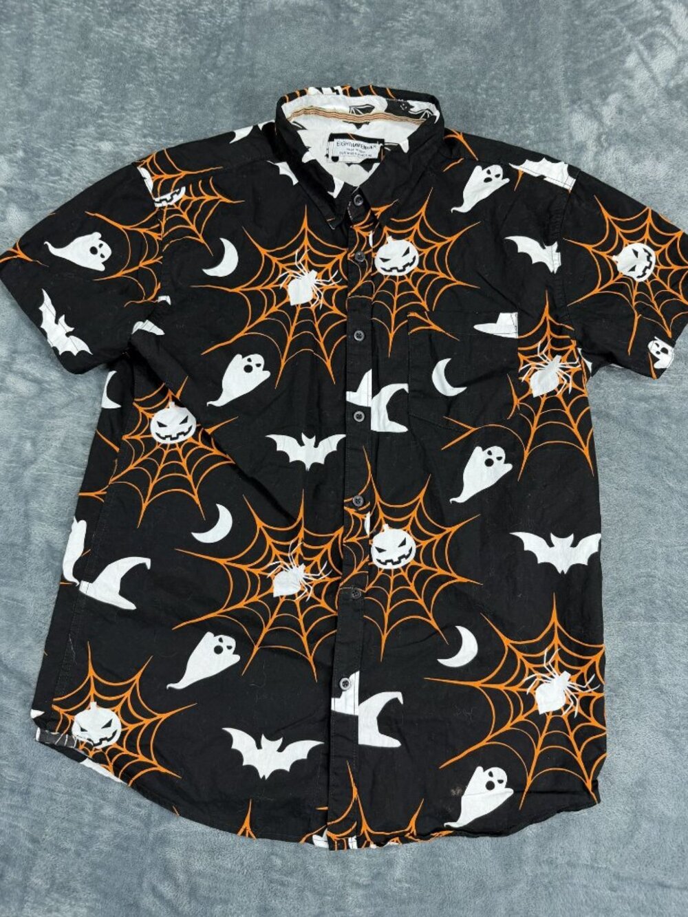 Eighth Avenue Mens Black Orange Halloween Ghost Bat Print Button-Up Shirt M